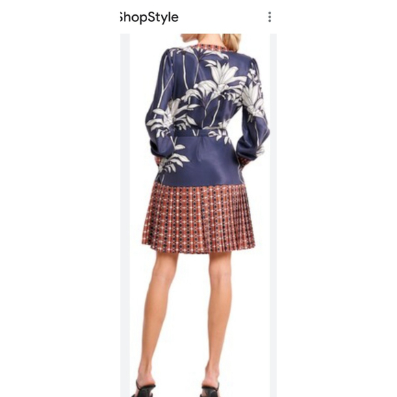 Ciebon Dress Size Small Brown Black Bow Flower Eddie Pleated - Picture 2 of 11